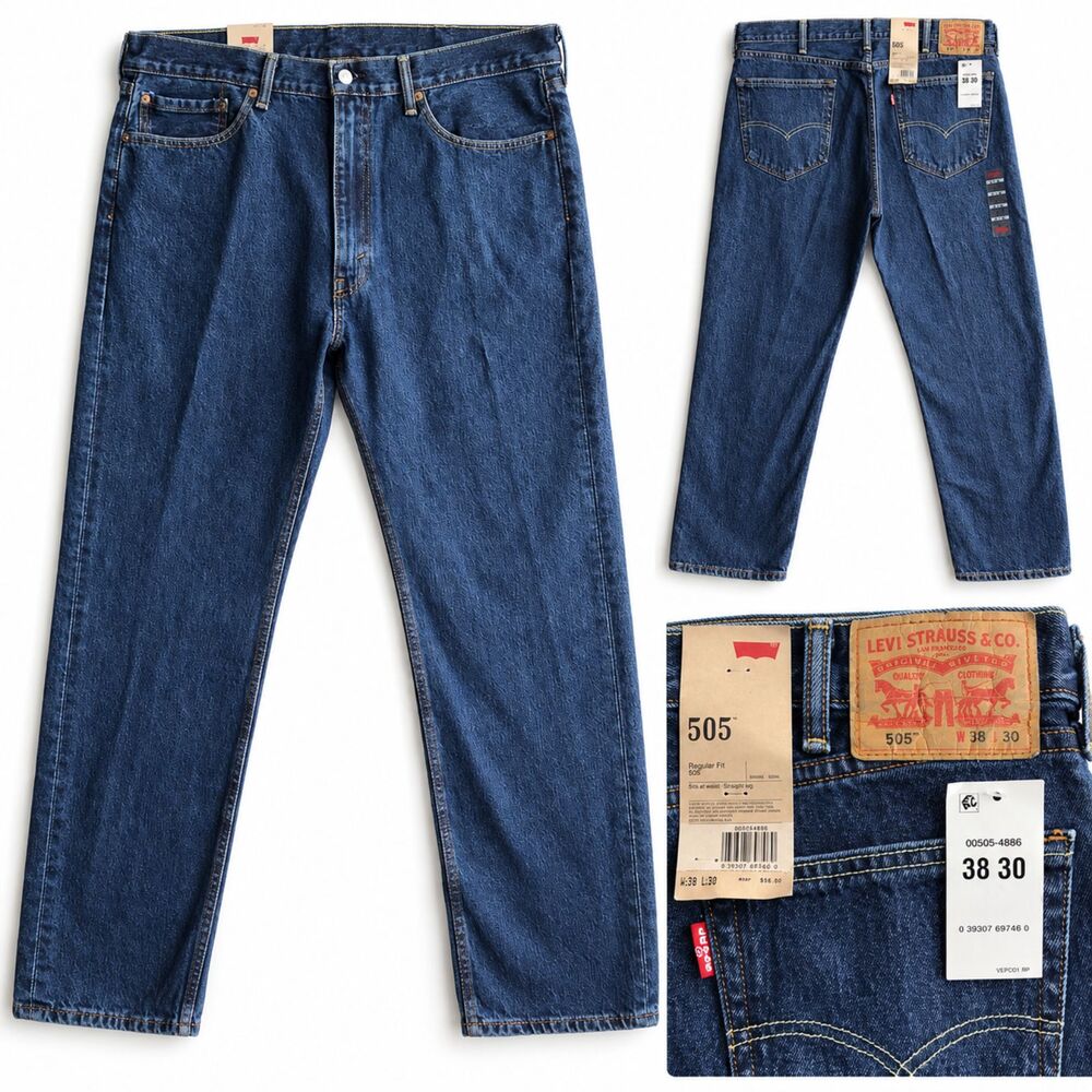 NWT Levi's Men's 505 Straight Stretch Jeans Dark Blue 38x30 Y2K